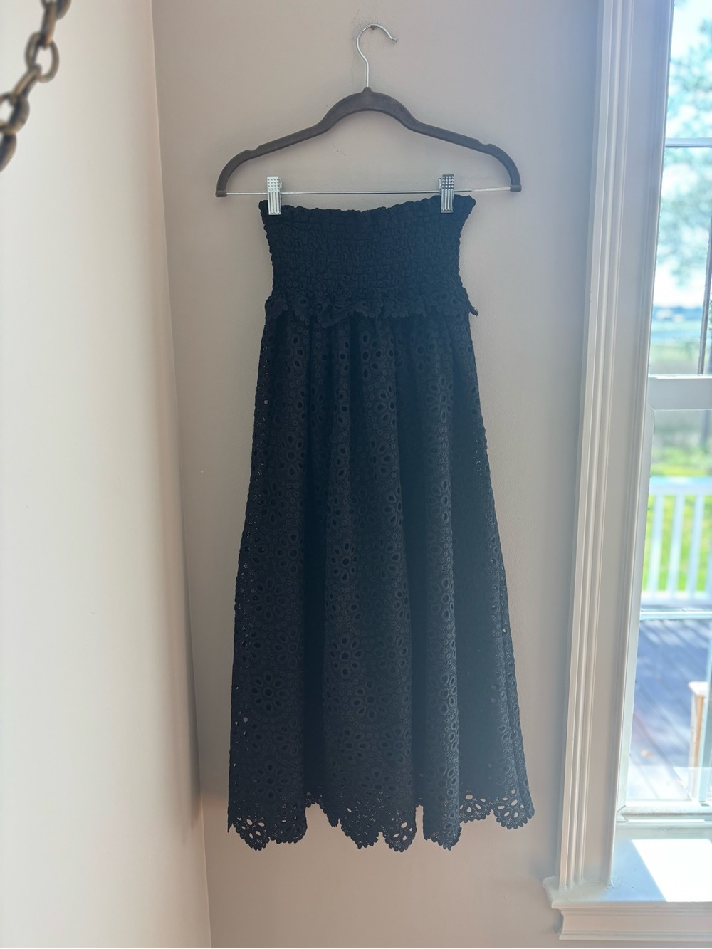 Hill House Black Eyelet Smocked Midi Skirt